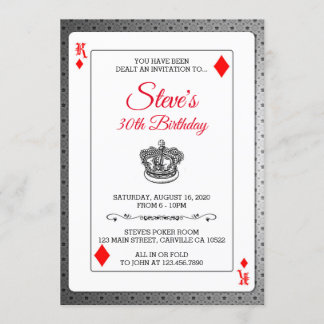 King Diamonds Poker Playing Card Birthday Invite