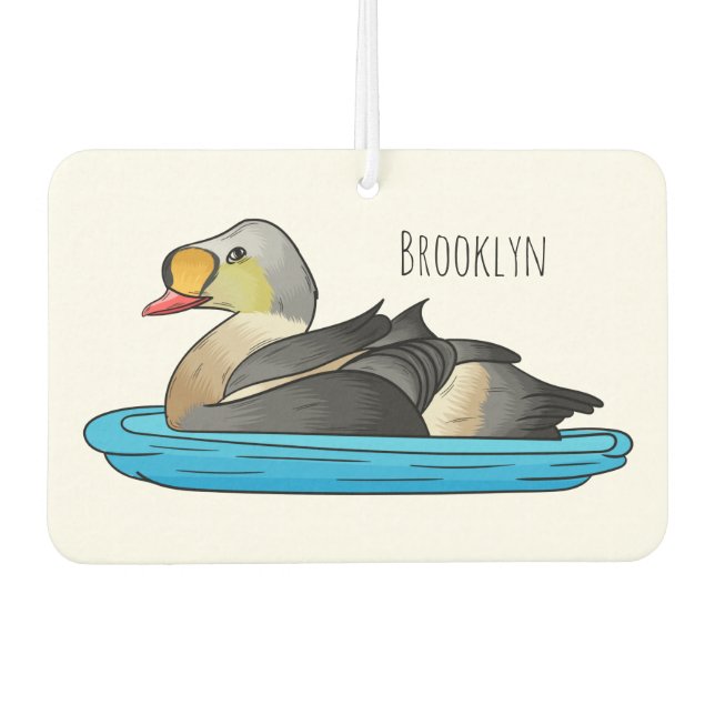 King eider bird cartoon illustration  air freshener (Front)