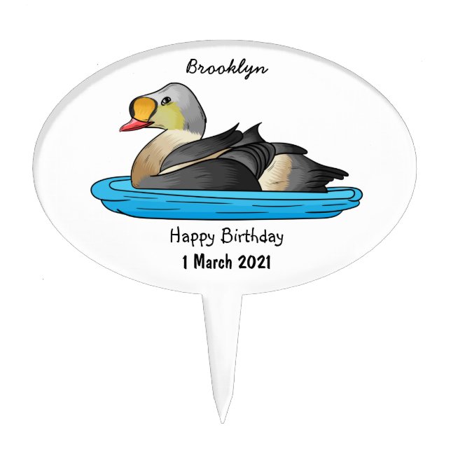 King eider bird cartoon illustration  cake topper (Front)