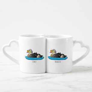 King eider bird cartoon illustration coffee mug set