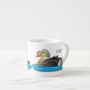 King eider bird cartoon illustration espresso cup