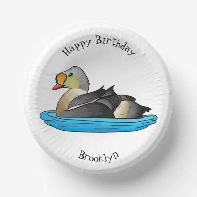 King eider bird cartoon illustration paper bowls (Front)
