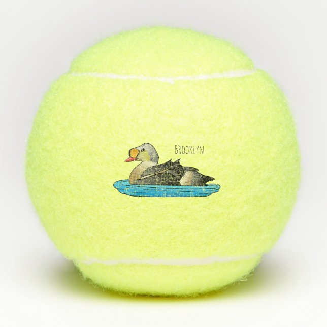 King eider bird cartoon illustration tennis balls (Front)