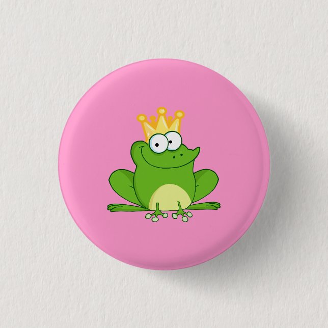 King Frog Frogs Crown Green Cute Cartoon Animal Button (Front)