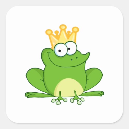 King Frog Frogs Crown Green Cute Cartoon Animal Square Sticker