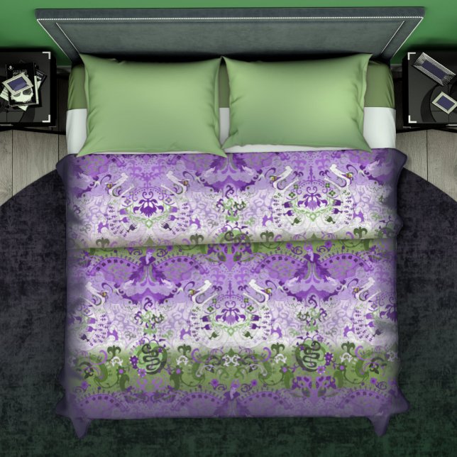 KING Genderqueer Dragon Damask Pride Flag Colors Duvet Cover (Creator Uploaded)