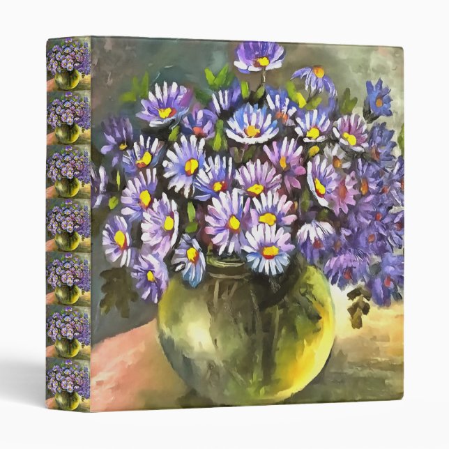 King George Asters In A Metallic Vase 3 Ring Binder (Front/Spine)