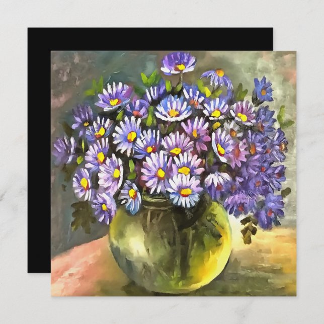 King George Asters In A Metallic Vase Invitation (Front/Back)