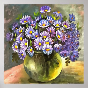 King George Asters In A Metallic Vase Poster