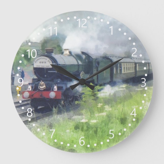 King George Steam Train white numbered dial Large Clock (Front)