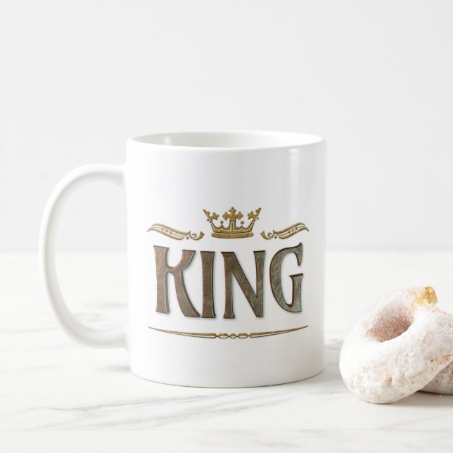 KING - Grand Medieval Royal Crown Lettering Coffee Mug (With Donut)