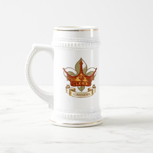 King GrandPa Crown Banner Beer Mug