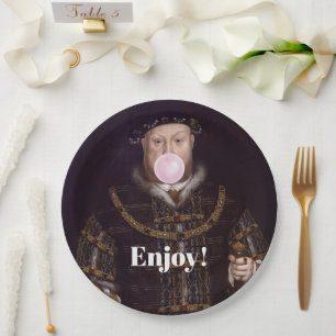 King Henry VIII Blowing Pink Bubble Gum Paper Plates