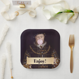 King Henry VIII Blowing Pink Bubble Gum Paper Plates