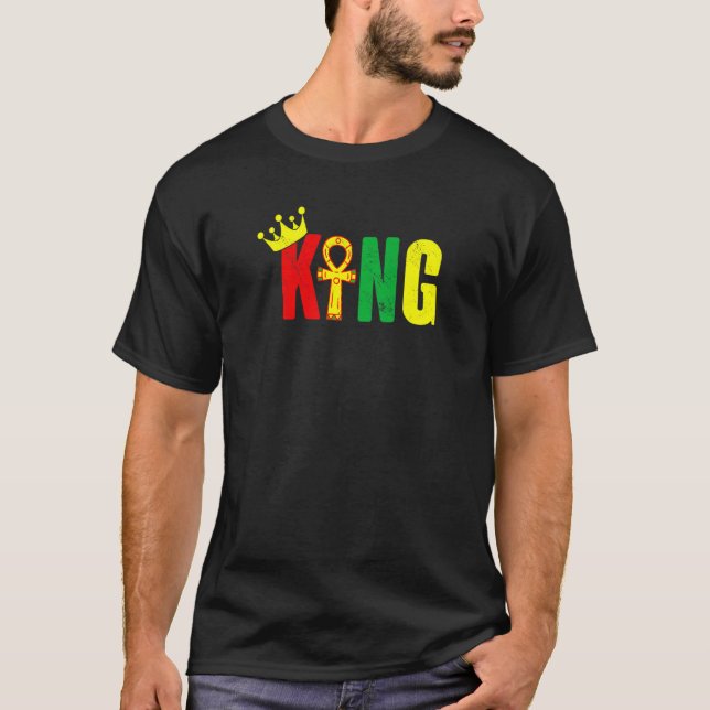 King Husband Man Egyptian Ankh Kemetic Funny Black T-Shirt (Front)