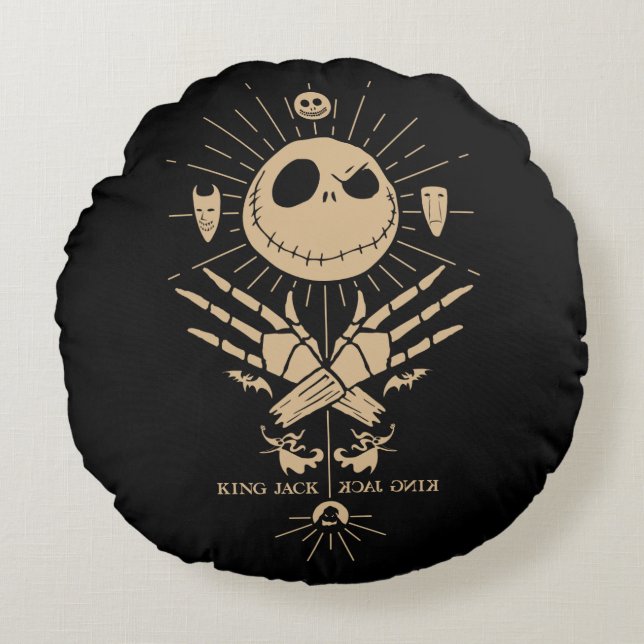 King Jack Skellington Vintage Tarot Graphic Round Pillow (Front)