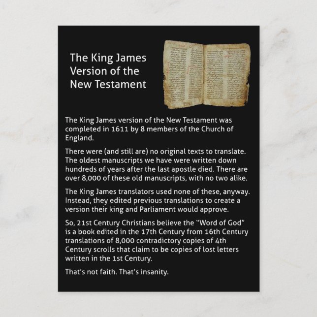 king james version of the new testament postcard (Front)