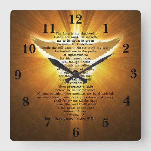 King James Version Psalm 23 Bible Scripture Square Wall Clock