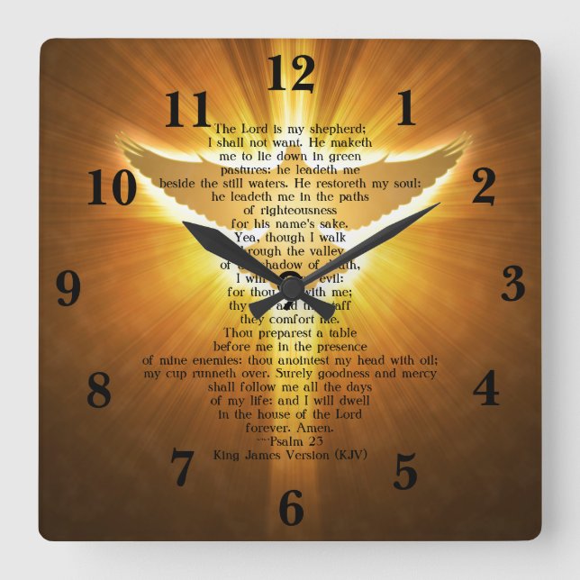 King James Version Psalm 23 Bible Scripture Square Wall Clock (Front)