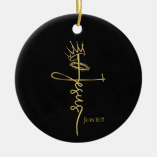 KING JESUS Elegant Black/Gold Christian Christmas Ceramic Ornament