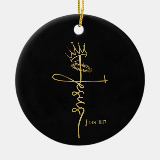 KING JESUS Elegant Black/Gold Christian Christmas  Ceramic Ornament (Front)