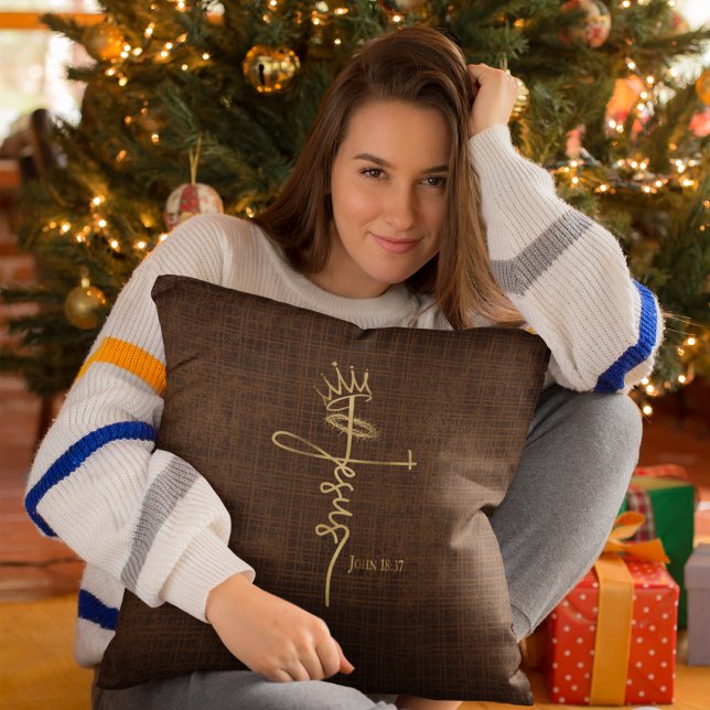 KING JESUS Elegant Bronze Christian Christmas  Throw Pillow (Creator Uploaded)