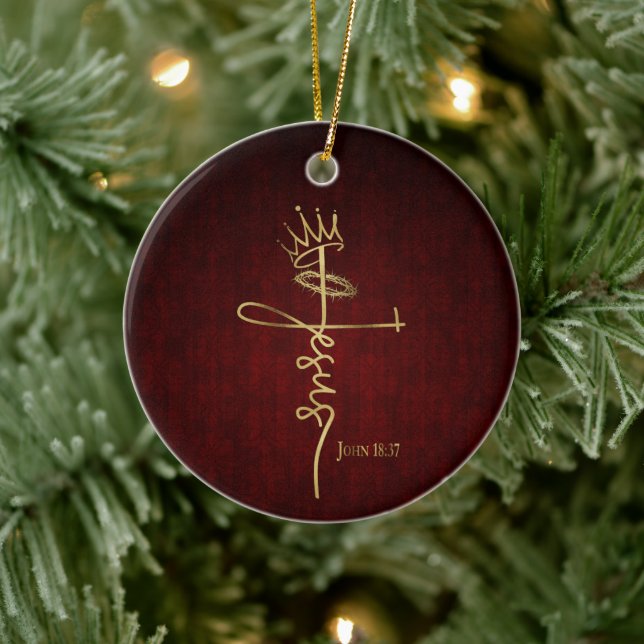 KING JESUS Elegant Mahogany Christian Christmas  Ceramic Ornament (Tree)