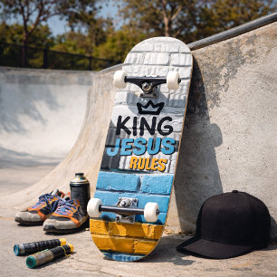 King Jesus Rules White Brick Graffiti Christian Skateboard