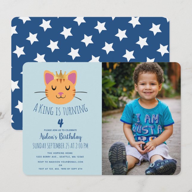 King Kitty Child's Birthday Photo Invitation (Front/Back)