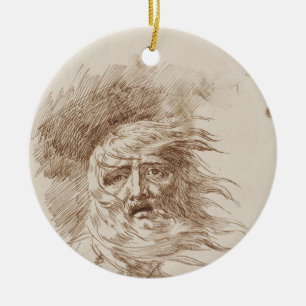 King Lear in the Storm (pen and bistre ink on pape Ceramic Ornament