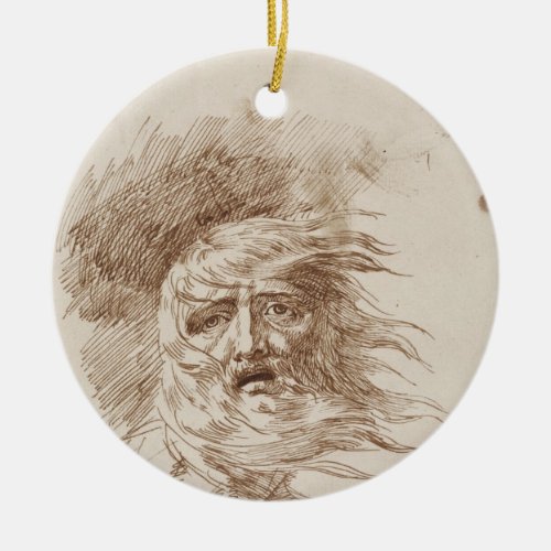 King Lear in the Storm pen and bistre ink on pape Ceramic Ornament