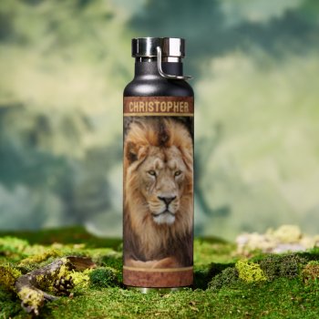 King Lion Add Name Water Bottle by ironydesignphotos at Zazzle