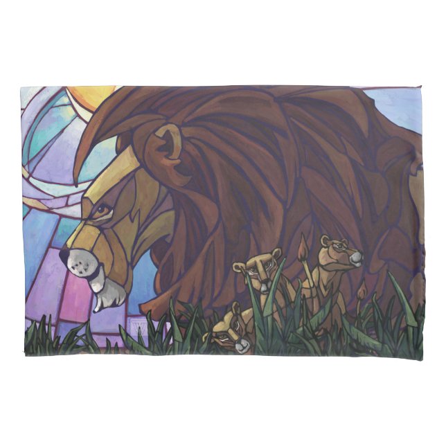 King Lion and Cubs Art Pillowcase (Front)