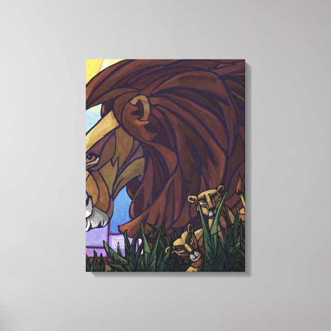 King Lion and Cubs Canvas Print (Front)