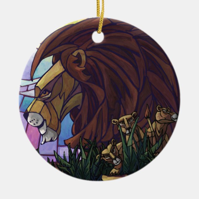 King Lion and Cubs Ceramic Ornament (Front)