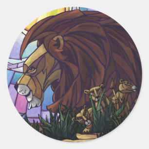King Lion and Cubs Classic Round Sticker
