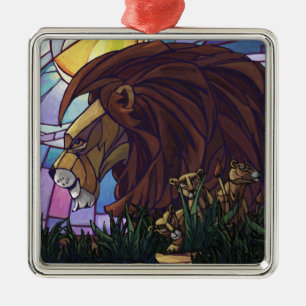 King Lion and Cubs Metal Ornament