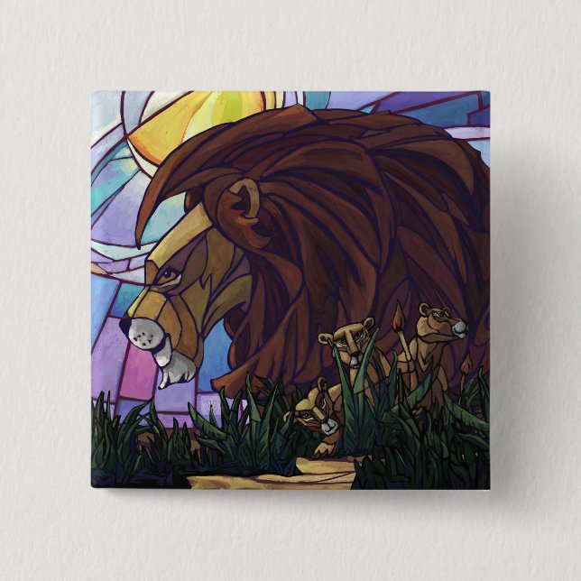 King Lion and Cubs Pinback Button (Front)