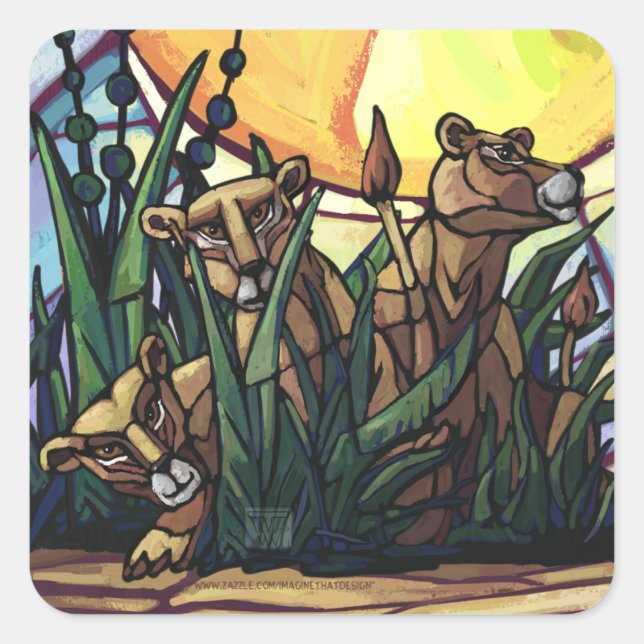 King Lion and Cubs Square Sticker (Front)