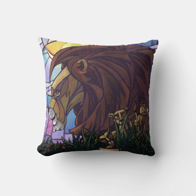 King Lion and Cubs Throw Pillow (Front)
