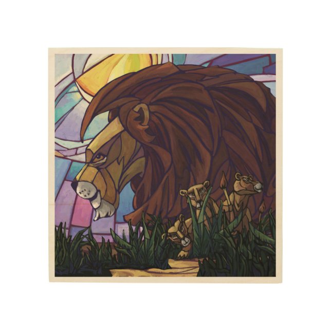 King Lion and Cubs Wood Wall Decor (Front)