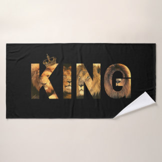 "KING Lion Lettering" Design on Black Bath Towel Set