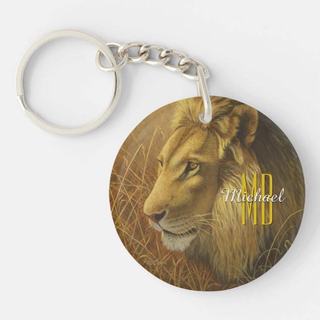 King Lion Monogram Name, Personalize Keychain (Front)