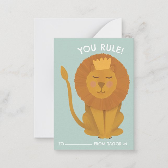 King Lion You Rule Classroom Valentines Card (Front)