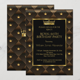 King Mans 60th Birthday Party Crown Gold Brown Invitation
