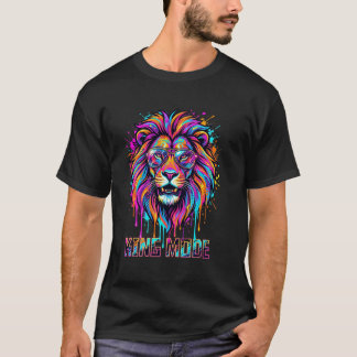 King Mode Lion Shirt, Colorful Neon Lion Graphic T-Shirt