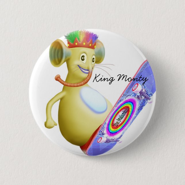 King Monty on Skate Board Pinback Button (Front)