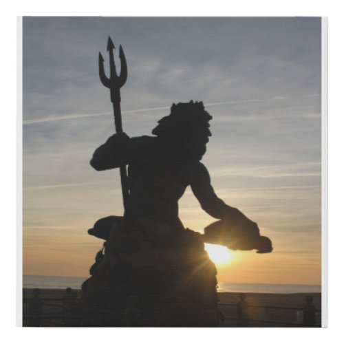 King Neptune statue at Virginia Beach at sunrise Faux Canvas Print