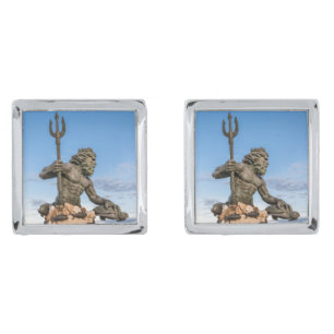 King Neptune Statue Silver Cufflinks