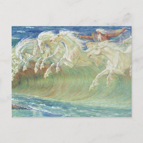 King Neptunes Horses On the Beach Postcard